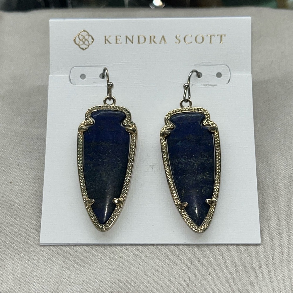 Kendra Scott Blue and Gold Arrowhead Earrings